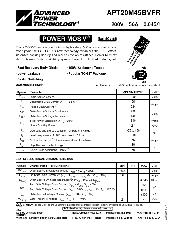 APT20M45BVFR Advanced Power Technology