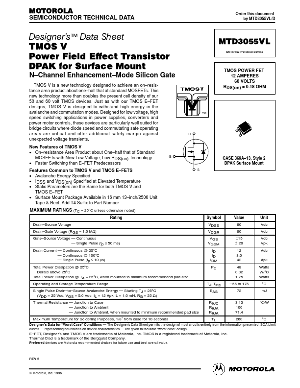 <?=MTD3055VL?> डेटा पत्रक पीडीएफ