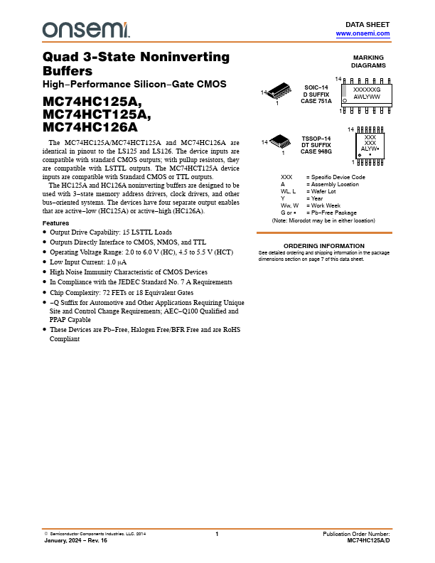 MC74HC125A ON Semiconductor