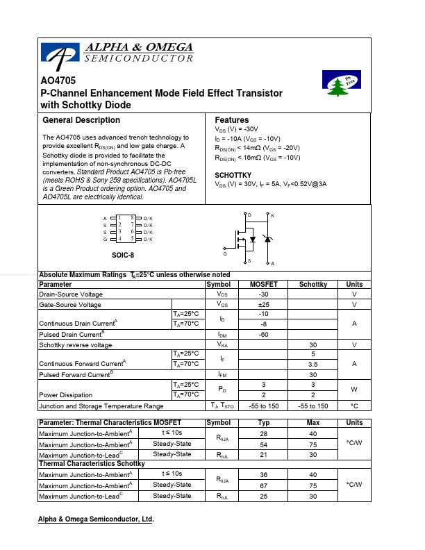 AO4705 Alpha & Omega Semiconductors