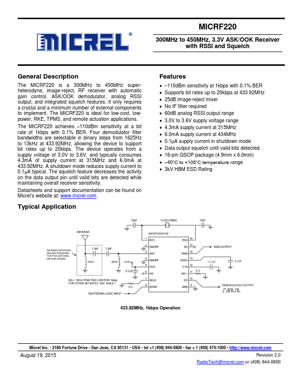 MICRF220 Micrel Semiconductor