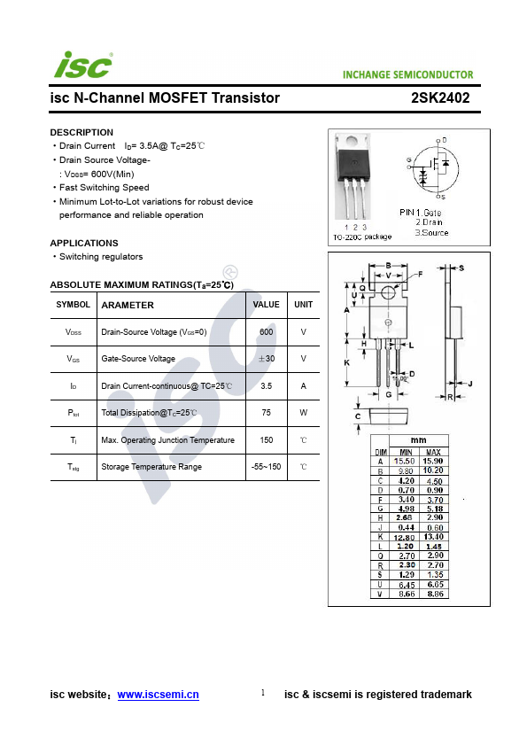 2SK2402 Inchange Semiconductor