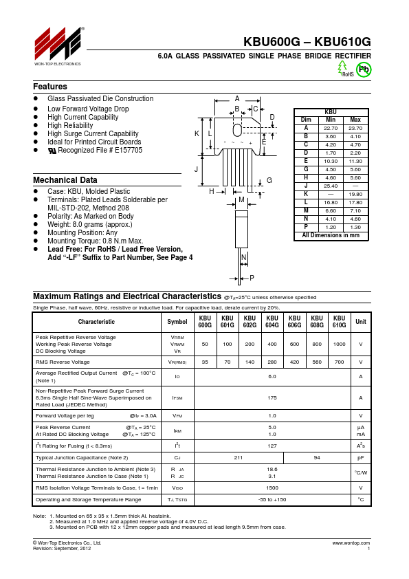 <?=KBU610G?> डेटा पत्रक पीडीएफ