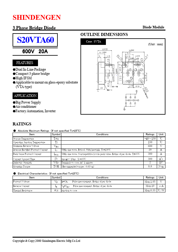 S20VTA60 Shindengen Electric Mfg.Co.Ltd