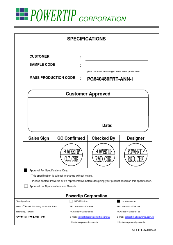 PG640480FRT-ANN-I Powertip Technology