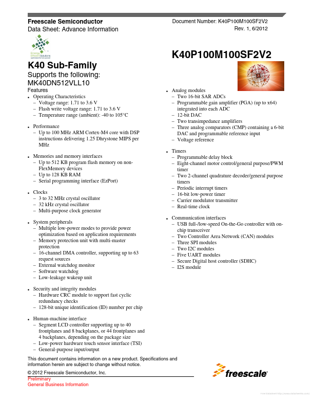 K40P100M100SF2V2 Freescale Semiconductor