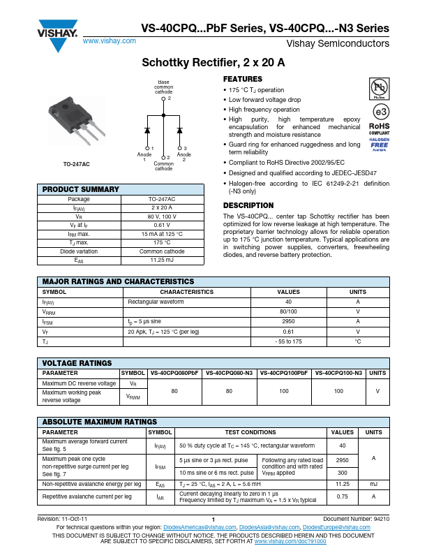 <?=VS-40CPQ100PbF?> डेटा पत्रक पीडीएफ