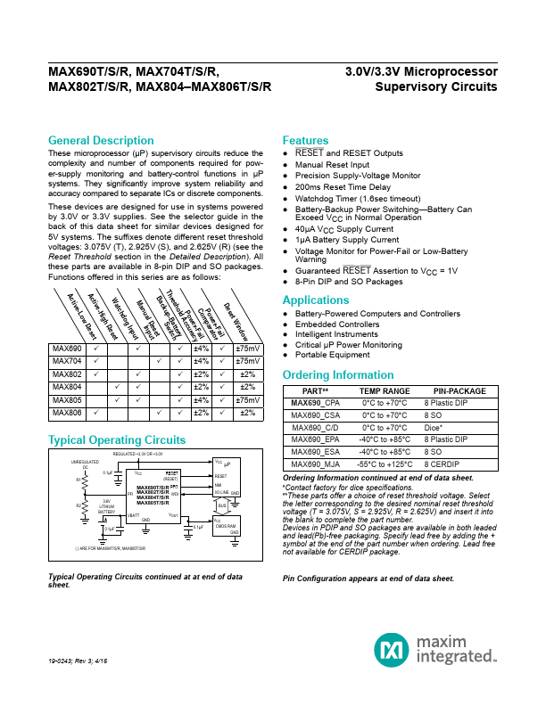 MAX704T Maxim Integrated