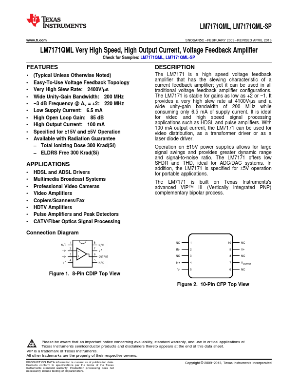 LM7171QML-SP Texas Instruments