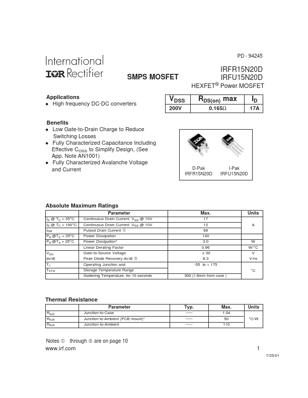 IRFU15N20D International Rectifier