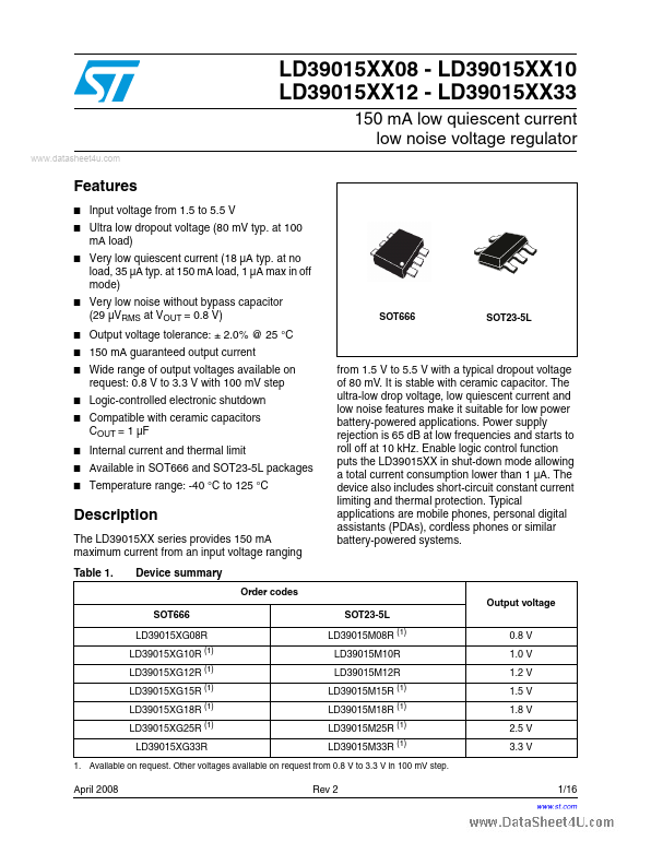 LD39015xx08 STMicroelectronics