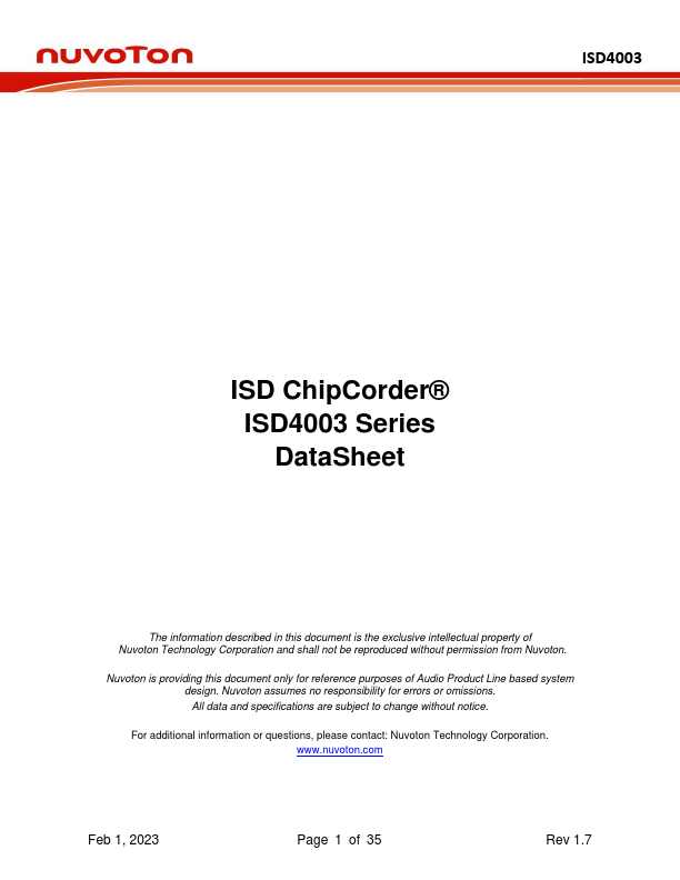 ISD4003 Nuvoton Technology