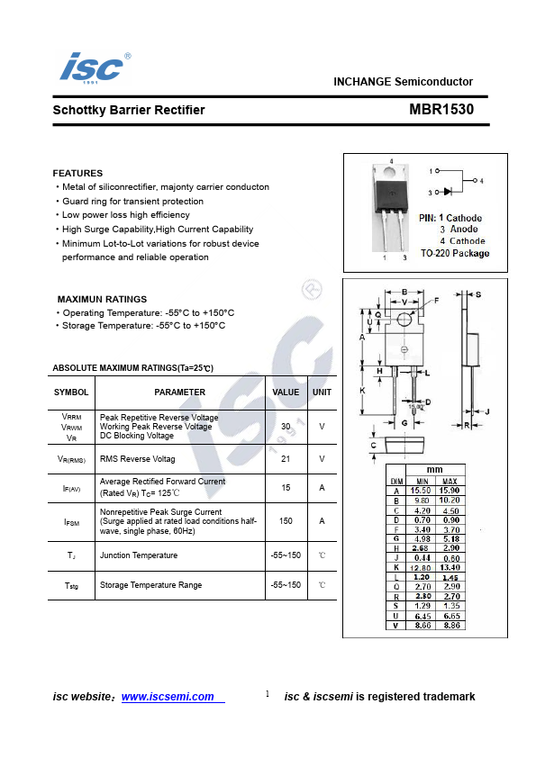 MBR1530 Inchange Semiconductor