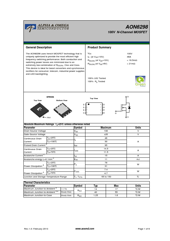 AON6298 Alpha & Omega Semiconductors