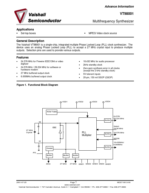 VT98001 Vaishali Semiconductor