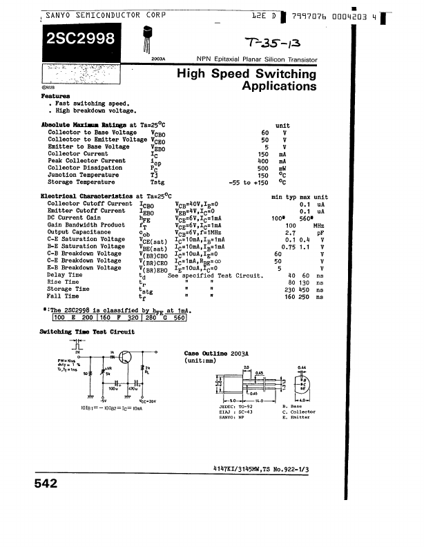 2SC2998 Sanyo