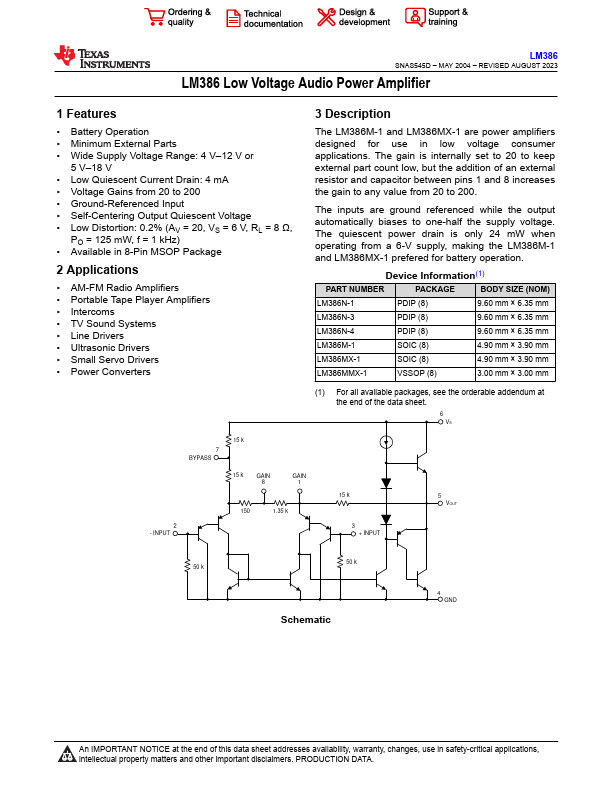 LM386 Texas Instruments