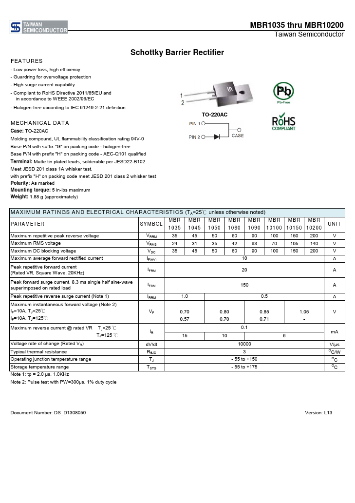 MBR10150 Taiwan Semiconductor