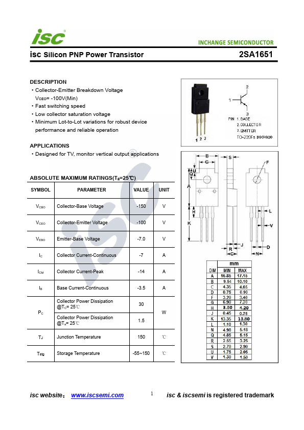 2SA1651 Inchange Semiconductor