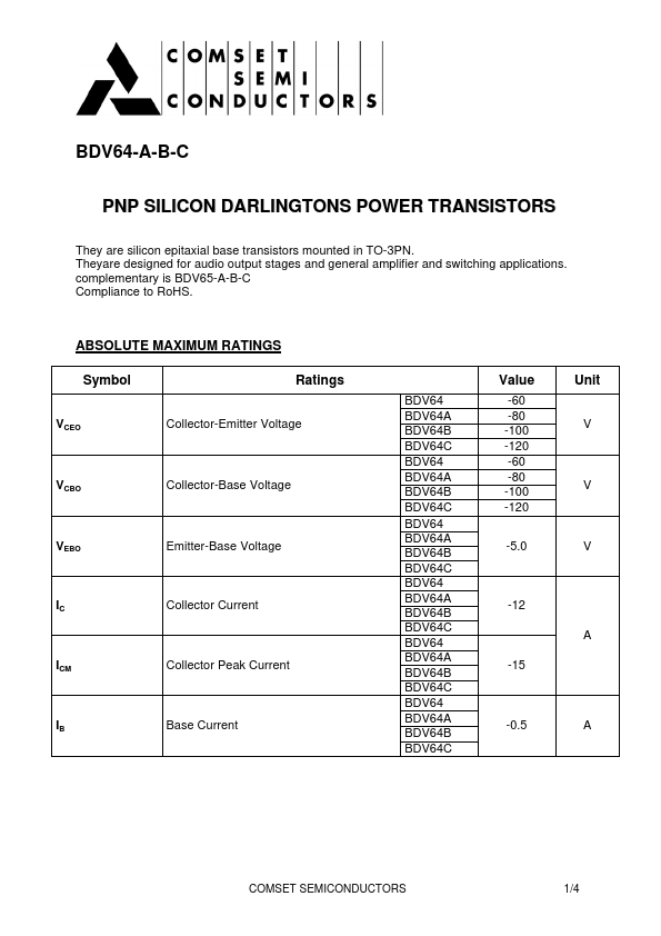 BDV64A Comset Semiconductors