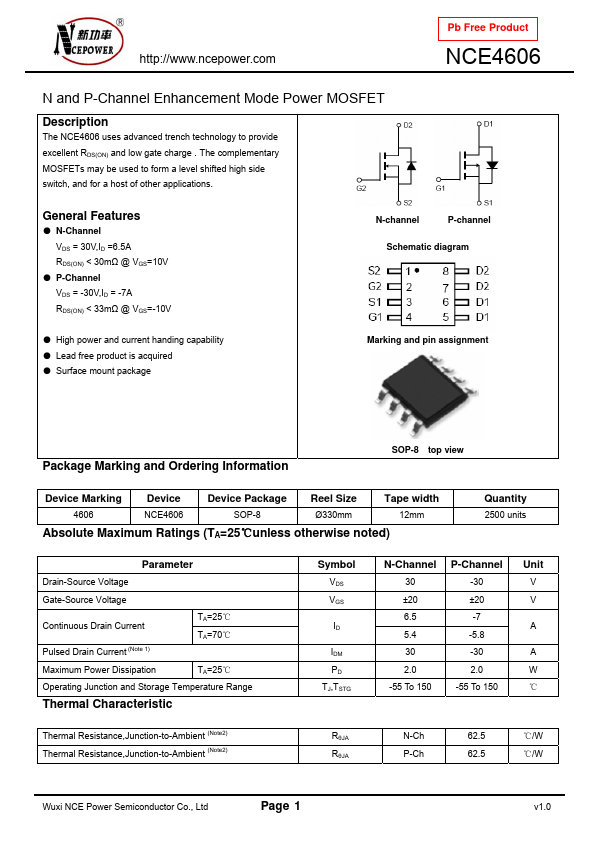 NCE4606 NCE Power Semiconductor