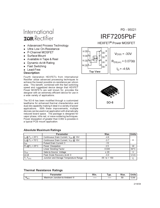 <?=IRF7205PBF?> डेटा पत्रक पीडीएफ