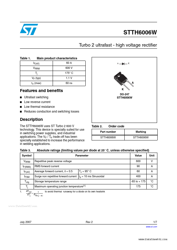 STTH6006W STMicroelectronics