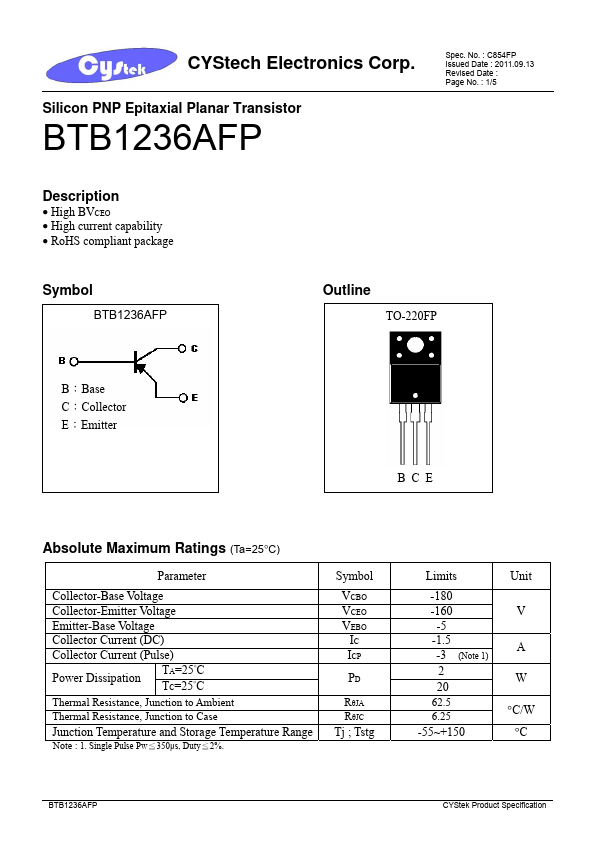 <?=BTB1236AFP?> डेटा पत्रक पीडीएफ