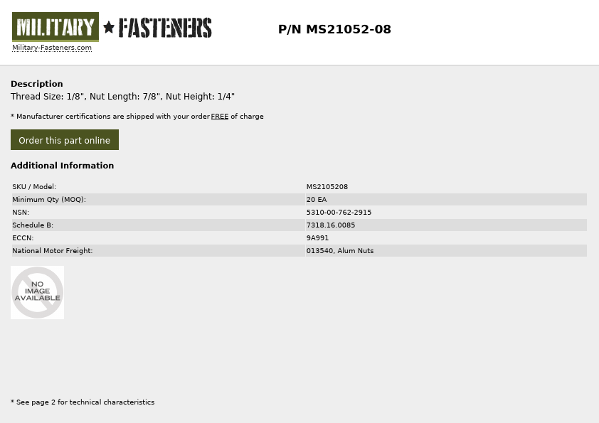 MS21052-08 Military-Fasteners