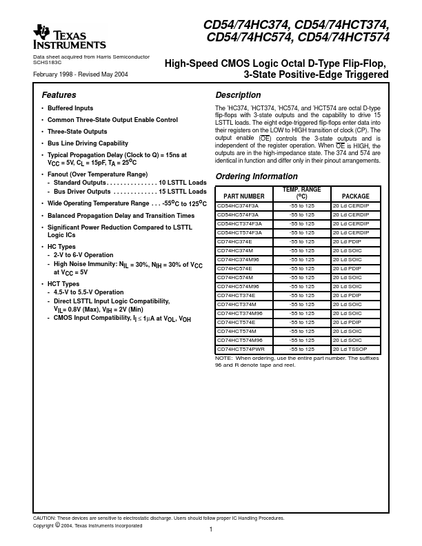 74HC374 Texas Instruments