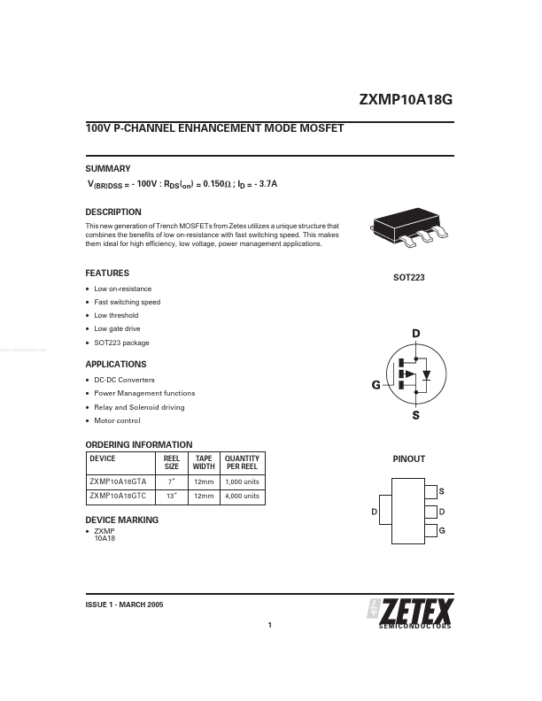 ZXMP10A18G Zetex Semiconductors