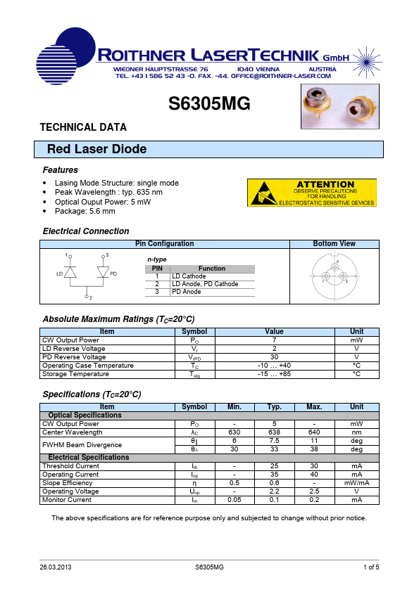 S6305MG Roithner LaserTechnik