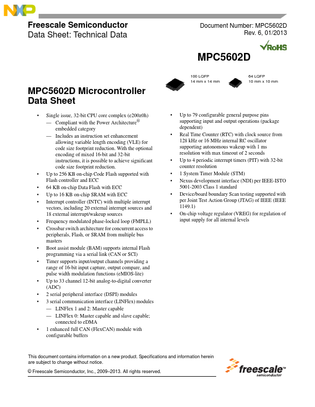 MPC5602D Freescale Semiconductor