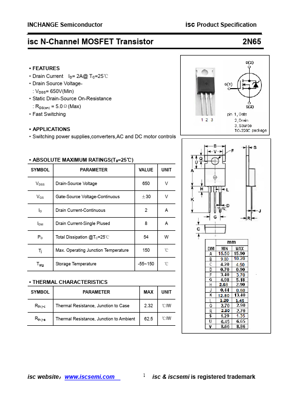 2N65 Inchange Semiconductor