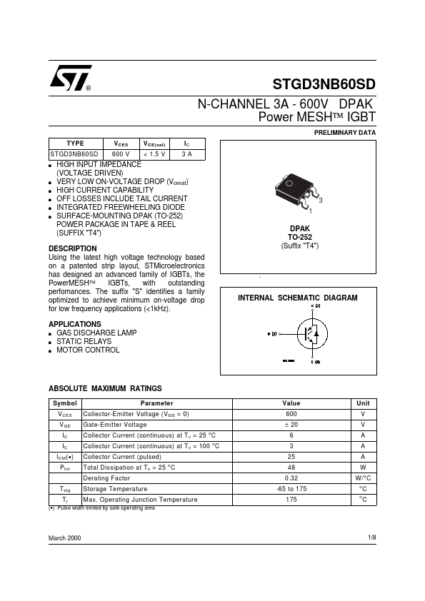 STGD3NB60SD ST Microelectronics