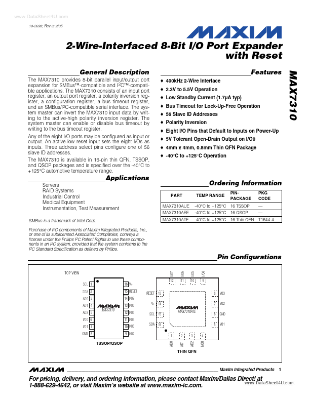 <?=MAX7310?> डेटा पत्रक पीडीएफ