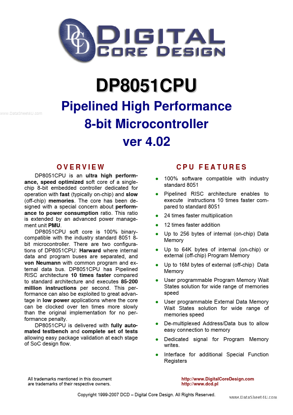 <?=DP8051CPU?> डेटा पत्रक पीडीएफ