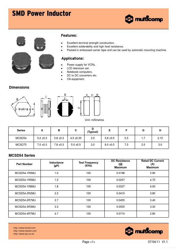 MCSD54-180LU Multicomp