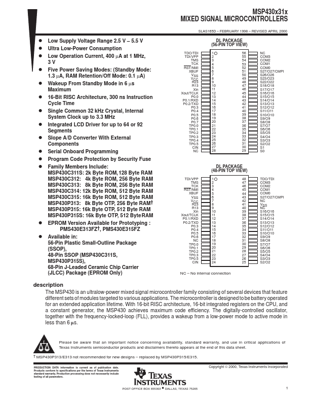 MSP430C315 Texas Instruments