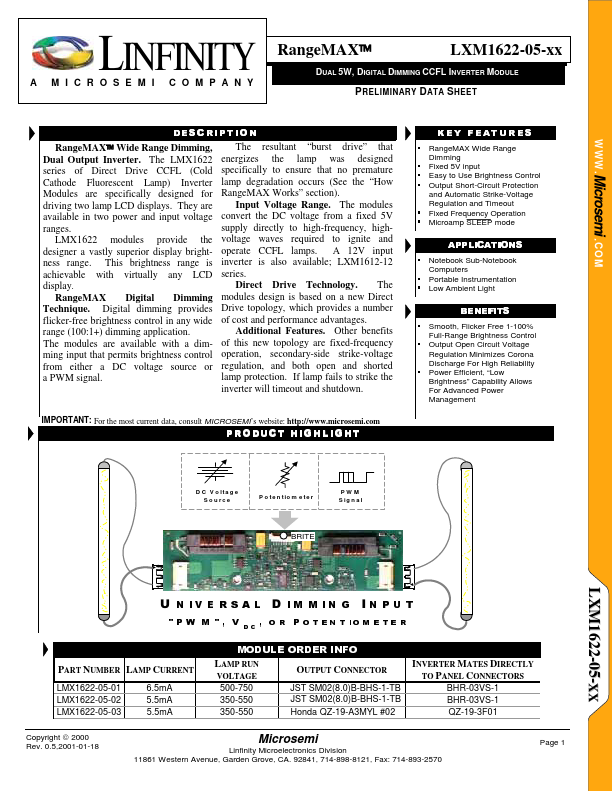 LMX1622-05-03 Microsemi Corporation