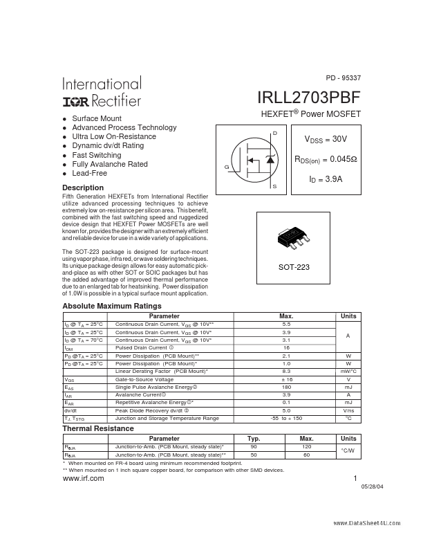 <?=IRLL2703PBF?> डेटा पत्रक पीडीएफ