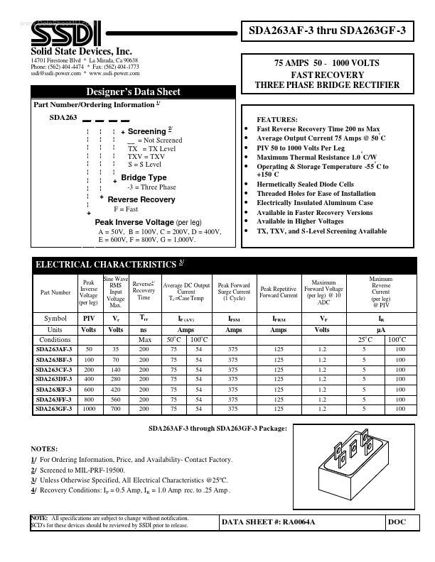 SDA263EF-3 Data Sheet | SSDI