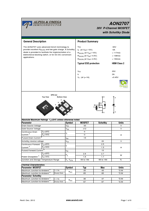 AON2707 Alpha & Omega Semiconductors