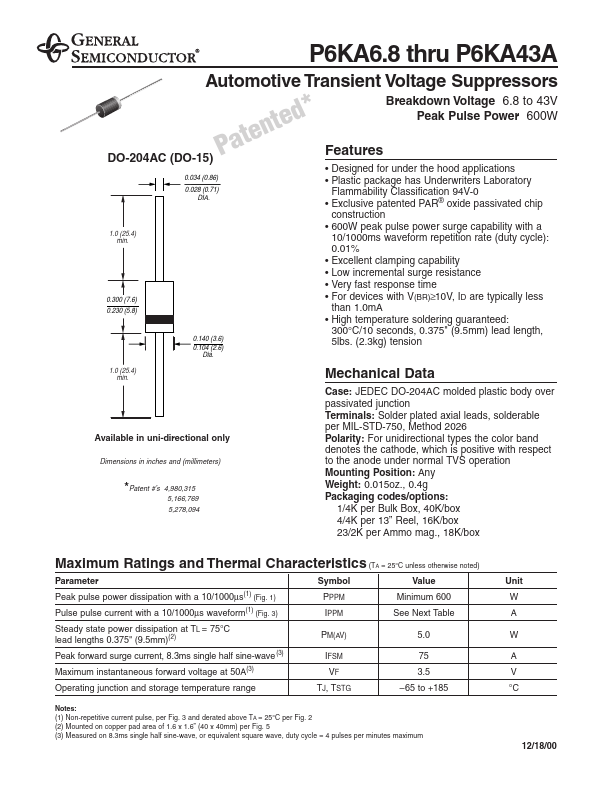 P6KA10A General Semiconductor