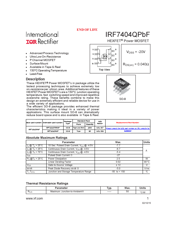 <?=IRF7404QPBF?> डेटा पत्रक पीडीएफ