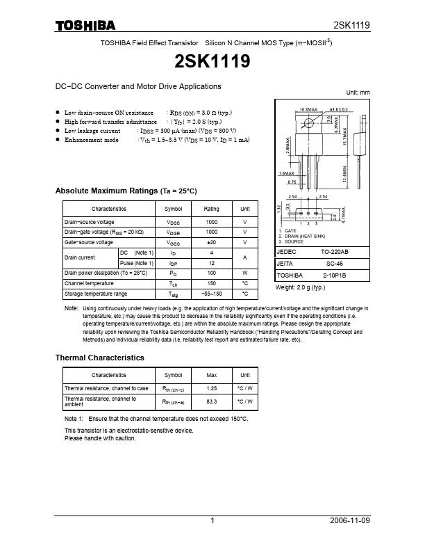 K1119 Toshiba Semiconductor