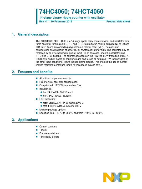 74HCT4060 NXP Semiconductors