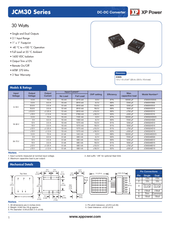 JCM3024D12 XP Power