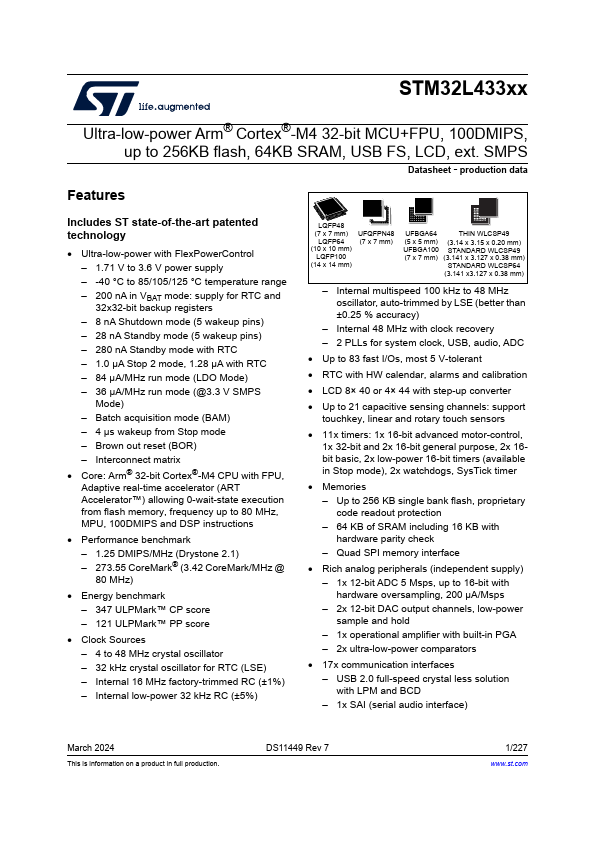 <?=STM32L433RC?> डेटा पत्रक पीडीएफ