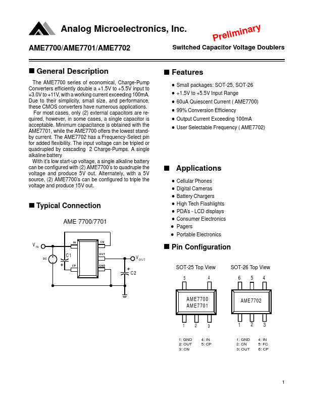 AME7701 Analog Microelectronics